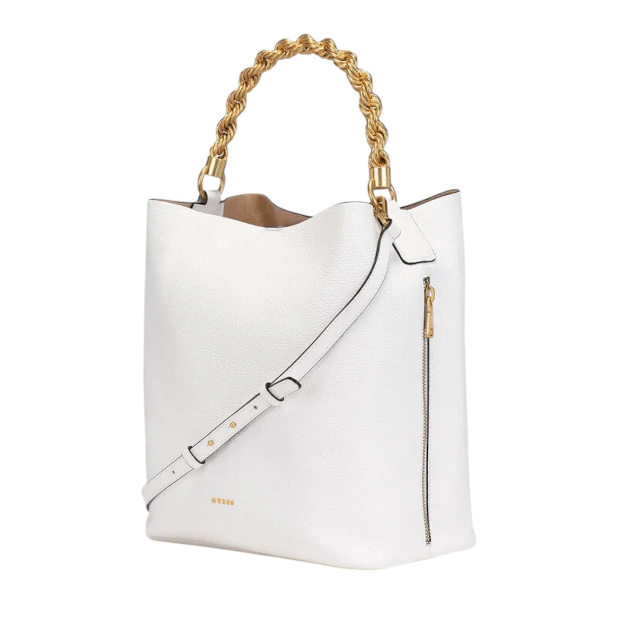 Guess Ivory Luxury Textile Handbag for Women — Premium Designer Bag.
